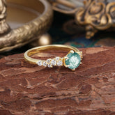 Round Moss Agate Ring Nature Inspired Six Claw Engagement Ring